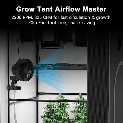 Grow Tent Clip Fan 6”, EC Motor, Smart Control, Powerful Oscillating Fan, Black
