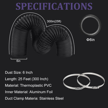 4/6inch flexible aluminum duct, heavy-duty 4-layer protection, 25 feet long, suitable for heating, cooling, ventilation and exhaust scenarios