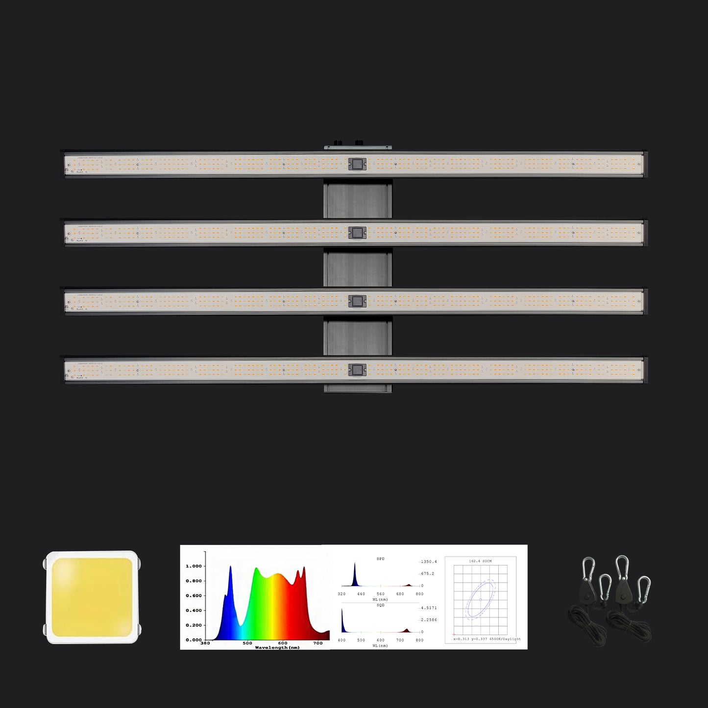 GB Full Spectrum LED Grow Light Bar370W, High PPFD & Low Heat, 4 x 2 Ft. Coverage