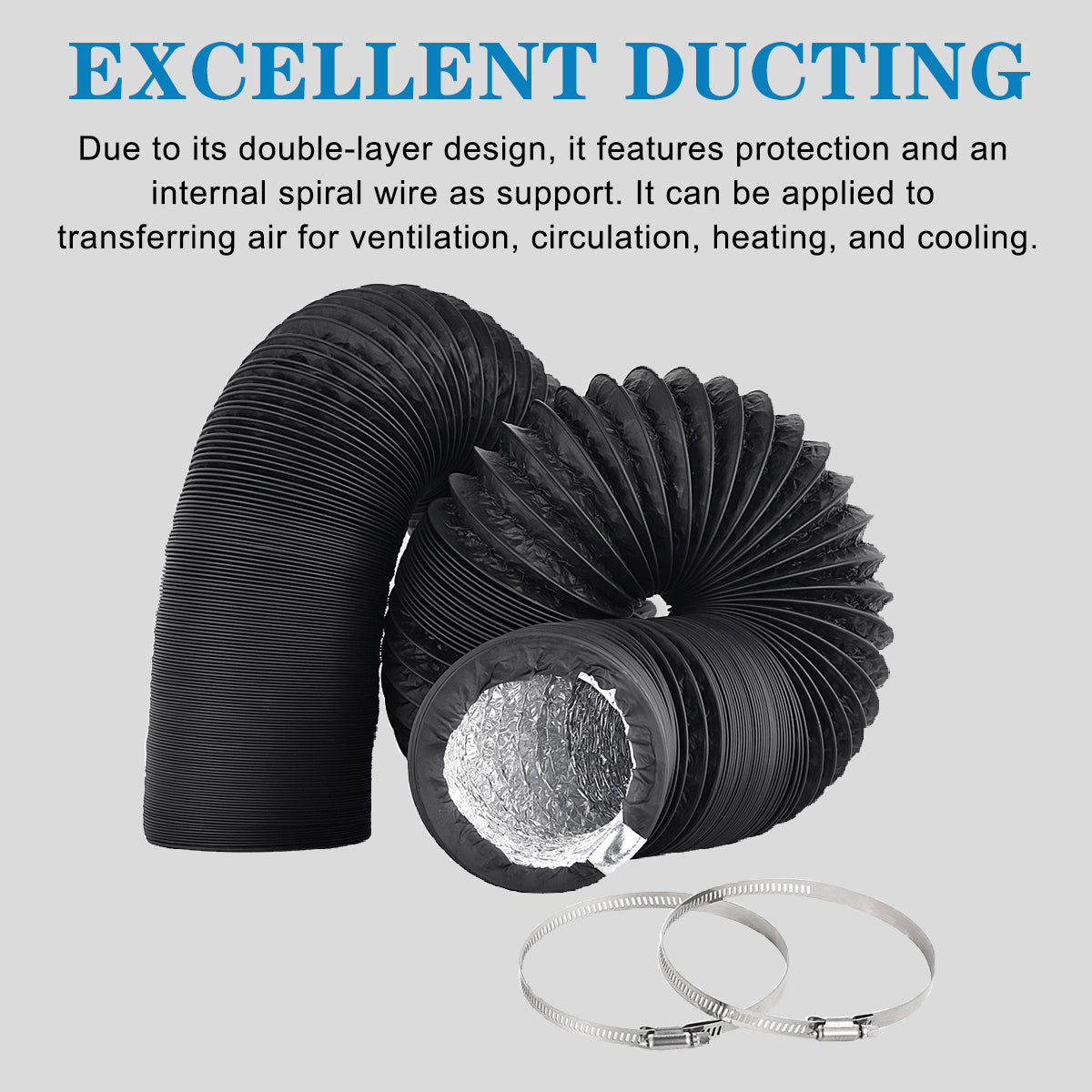4/6inch flexible aluminum duct, heavy-duty 4-layer protection, 25 feet long, suitable for heating, cooling, ventilation and exhaust scenarios