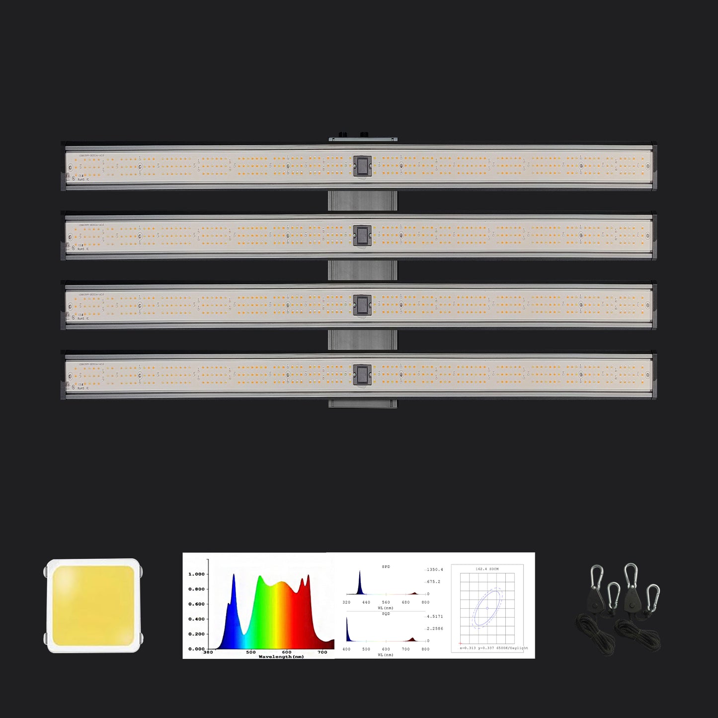 GB Full Spectrum LED Grow Light Bar550W, High PPFD & Low Heat, 5 x 3 Ft. Coverage